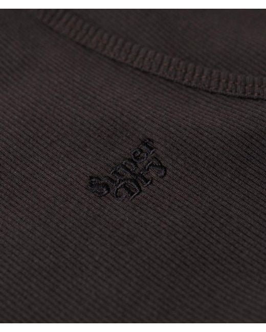 Superdry Black Ladies Slim Fit Embroidered Logo Essential Racer Vest Top