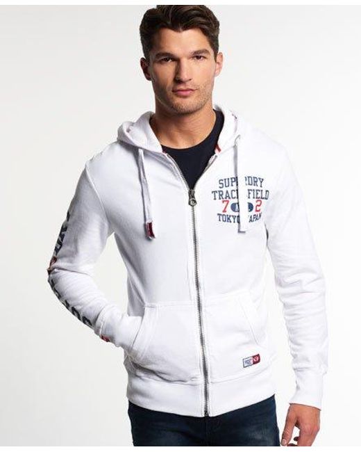 Superdry White Track & Field Lite Zip Hoodie Optic for men