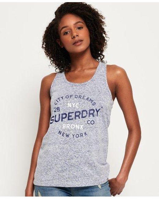 Superdry Blue City Of Dreams Vest Top Supermarine Snowy Reverse Dyed