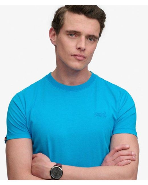 Superdry Blue Essential Logo Embroidered Neon T-Shirt for men