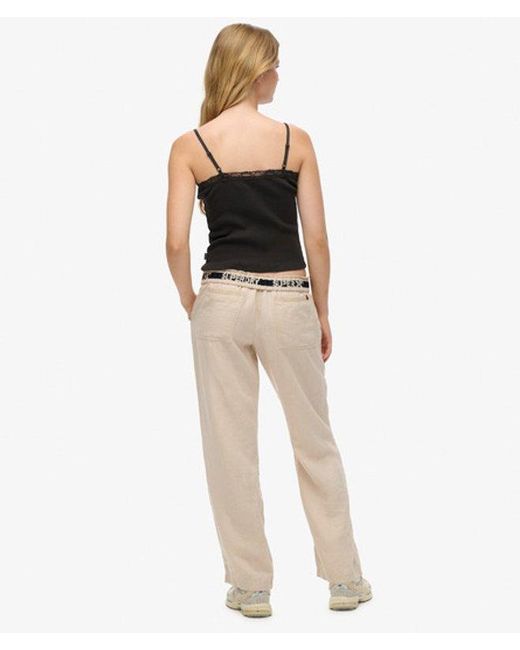 Superdry Linnen Broek Met Trekkoord in het Natural