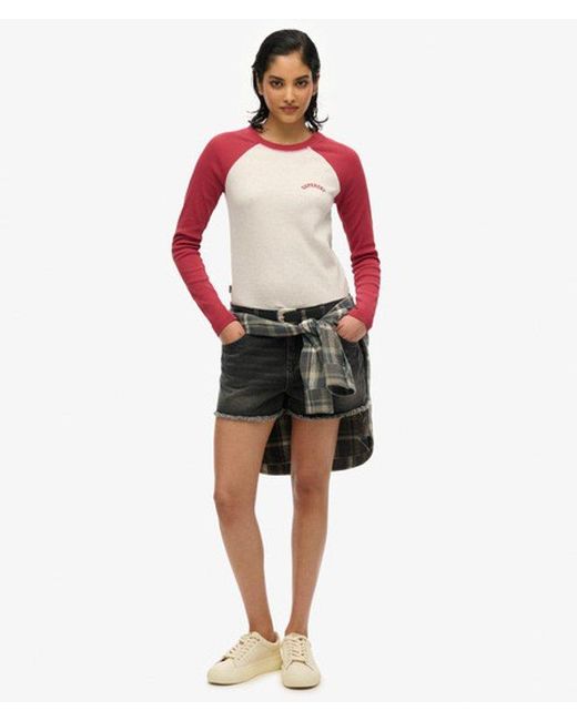 Superdry Red & Co Essential Logo Ribbed Baseball Long Sleeve Top
