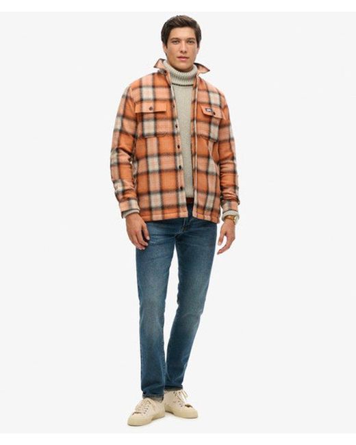 Superdry Orange Fleece-Lined Wool Check Overshirt Roderick Check for men