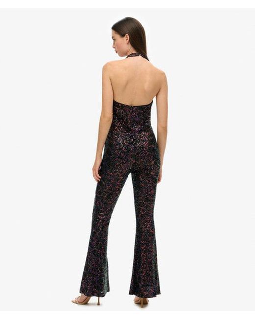 Superdry Blue Sequin Halter Jumpsuit