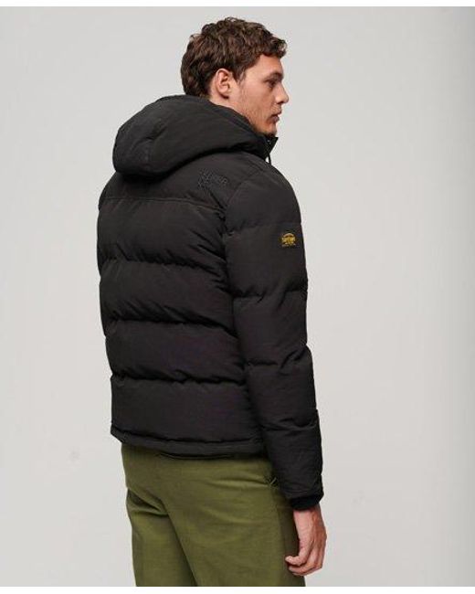 Superdry Black Everest Short Hooded Puffer Jacket for men