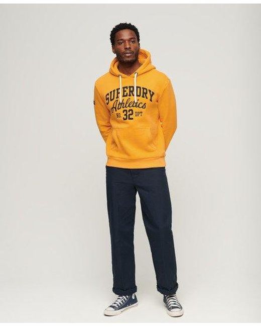 Superdry Yellow Classic Embroidered Logo Athletic Script Graphic Hoodie for men