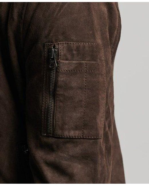 Superdry Brown Suede Bomber Jacket Dark for men
