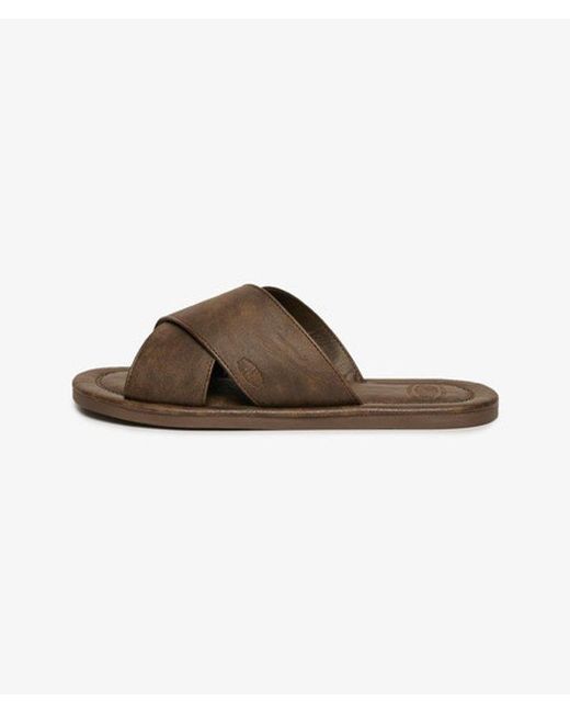 Superdry Brown & Co Vintage Cross Strap Slides for men