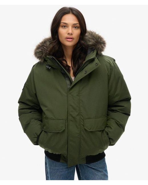 Superdry Green Classic Oversized Everest Faux Fur Bomber Jacket