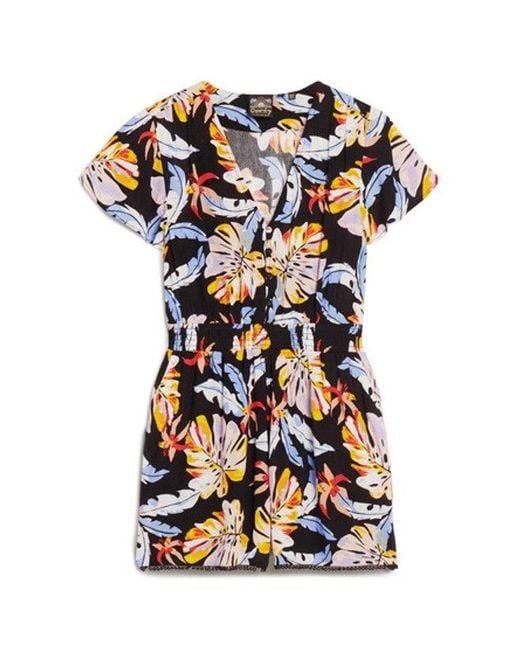 Superdry Black Relaxed Fit Short Sleeve Beach Playsuit