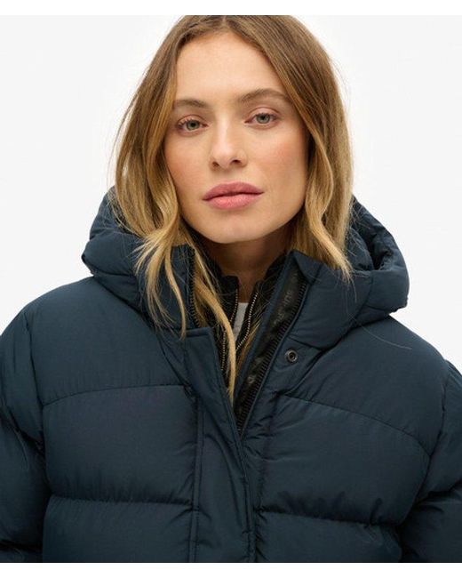 Superdry Blue & Co Hooded Sports Puffer Mid Length Jacket