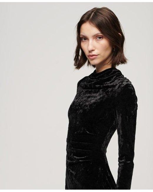 Superdry Fluwelen Mini-jurk Met Lange Mouwen in het Black