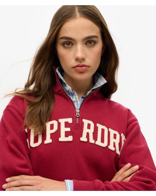 Superdry Red Athletic Essentials Applique Half Zip Sweatshirt