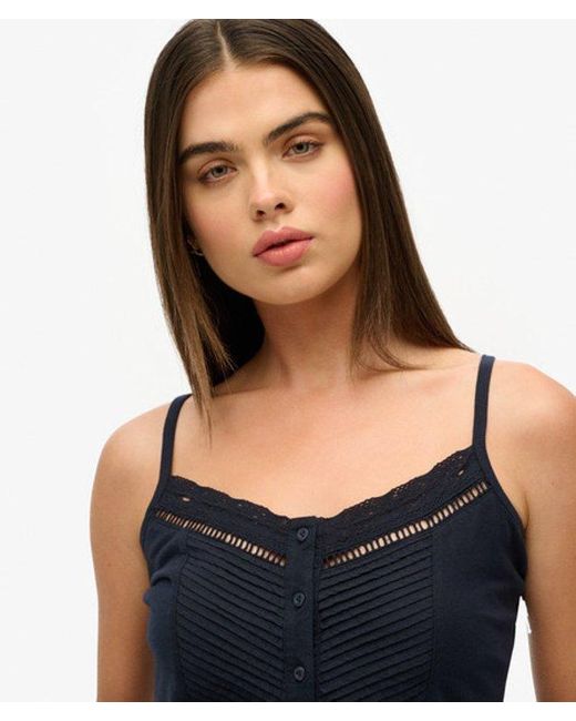 Superdry Blue & Co Lace Button Through Cami Top