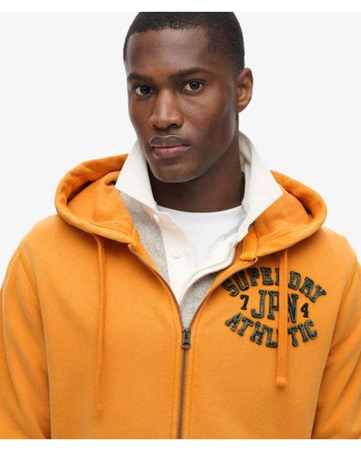 Superdry Orange Vintage Athletic Zip Hoodie for men