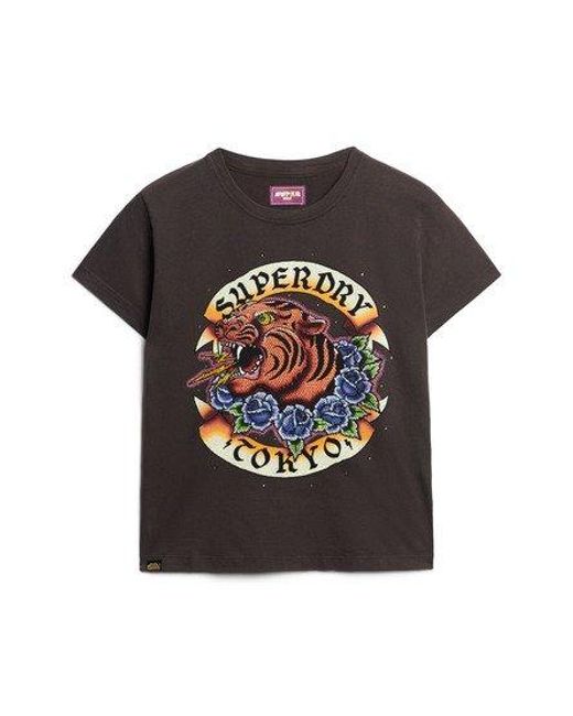 Superdry Black Tattoo Rhinestone Fitted T-shirt