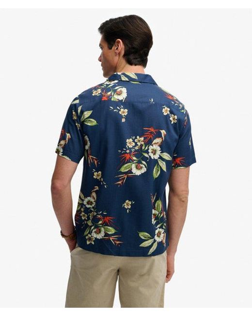Superdry Blue Hawaiian Print Short Sleeve Shirt for men