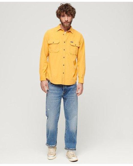 Superdry Yellow Micro Cord Long Sleeve Shirt for men