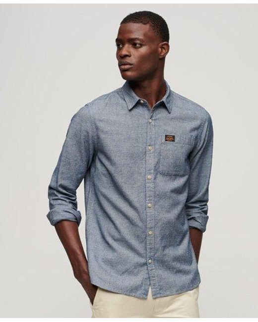 Superdry Blue Cotton Workwear Long Sleeve Shirt for men