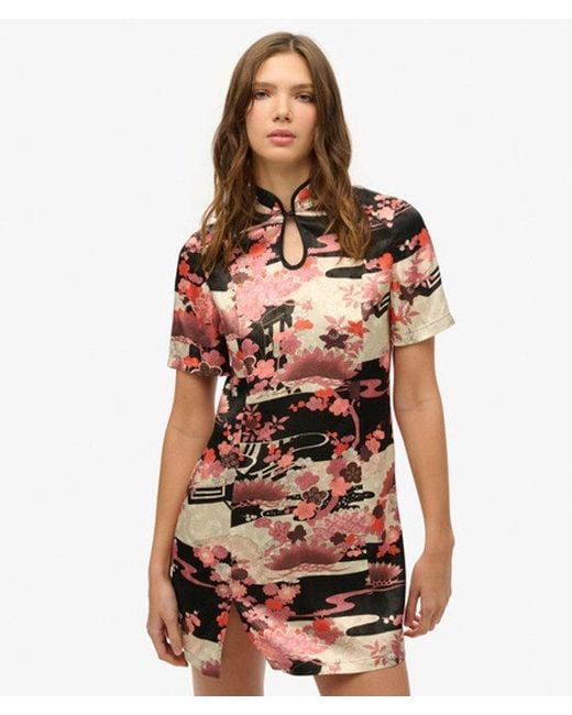 Superdry Pink Mandarin Jacquard Mini Dress