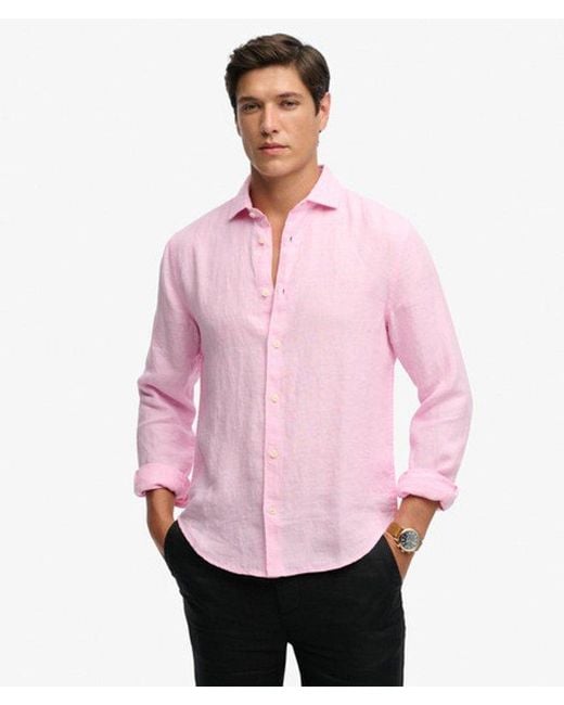 Superdry Pink & Co Riviera Long Sleeve Linen Shirt for men
