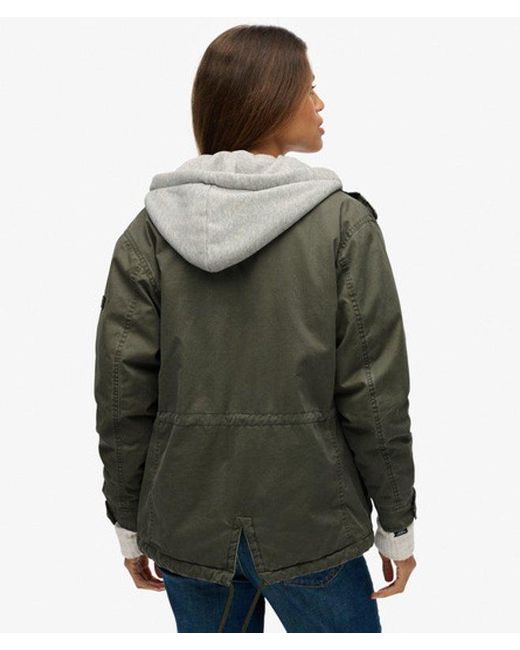 Superdry Green Jersey Hood Military Borg Jacket