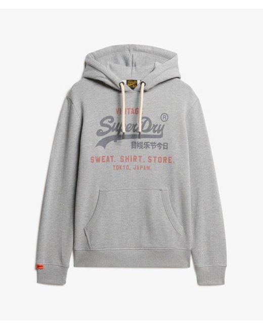 Superdry Gray Vintage Logo Heritage Relaxed Hoodie for men