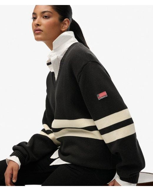 Superdry Black & Co Oversized Striped V-neck Jumper