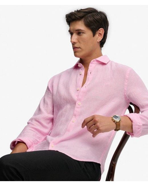 Superdry Pink & Co Riviera Long Sleeve Linen Shirt for men