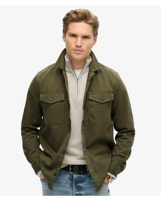 Superdry Green Mens Classic Herringbone The Merchant Store Overshirt for men