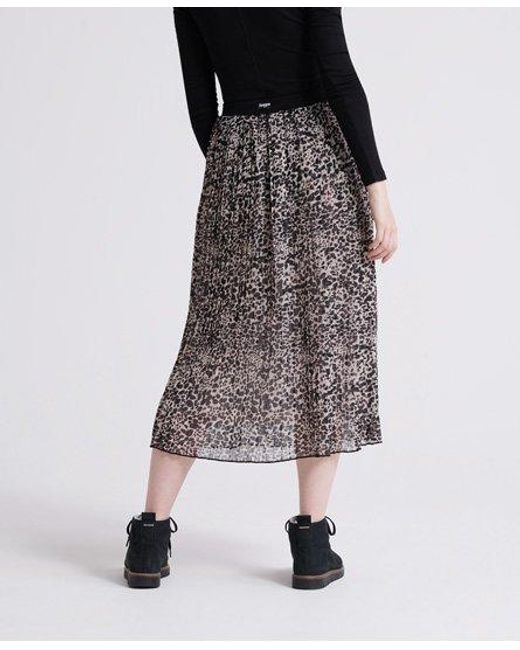 Superdry Multicolor Pleated Midi Skirt Alaska Leopard Print
