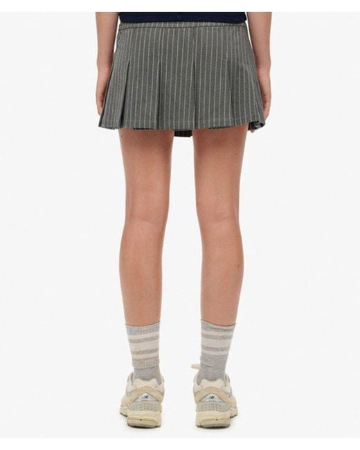 Superdry Blue Pinstripe Pleat Mini Skirt