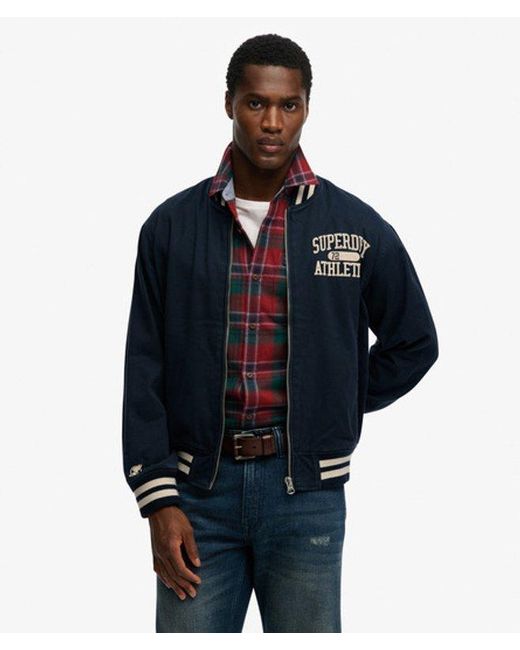 Superdry Blue Twill Varsity Bomber Jacket for men
