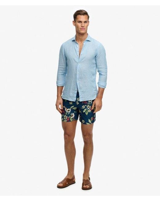 Superdry Blue & Co Hawaiian Print 16-inch Swim Shorts for men