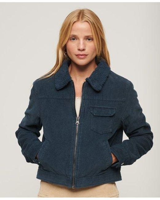 Veste courte doublée en velours côtelé Superdry en coloris Blue