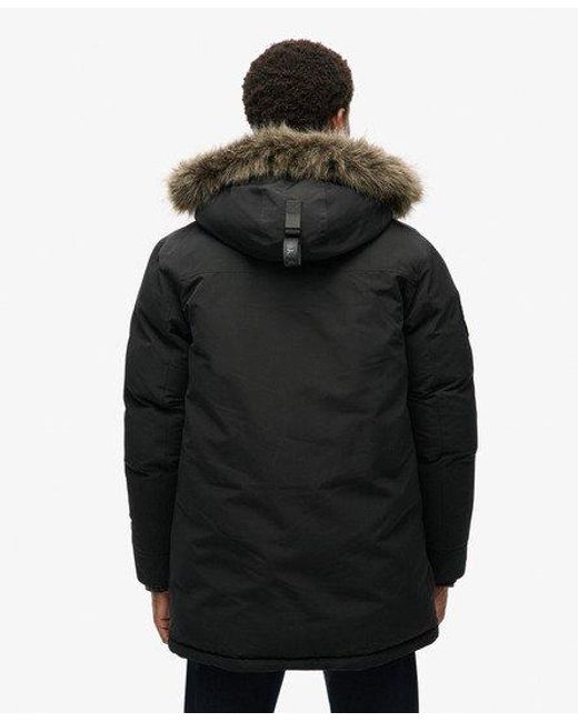 Superdry Black Everest Faux Fur Parka Jacket for men