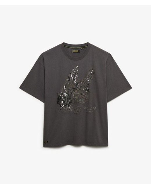 Superdry Gray & Co Tattoo Embellished Oversized T-shirt