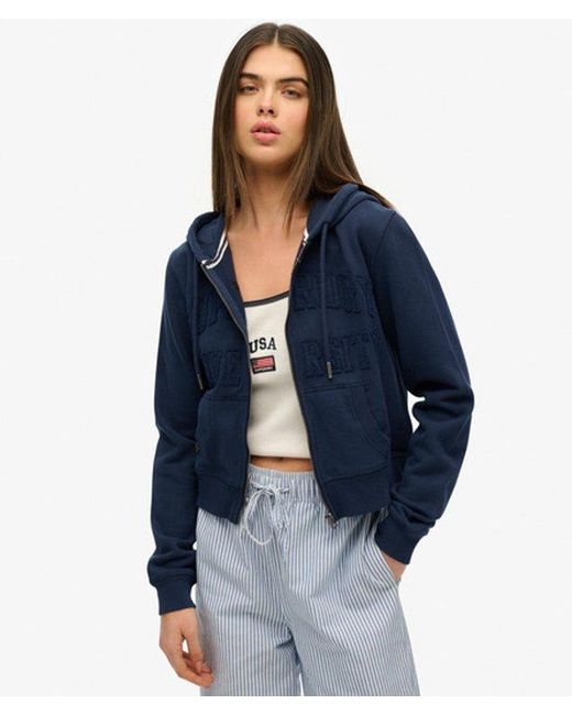 Superdry Blue & Co Athletic Essentials Tonal Cropped Zip Hoodie