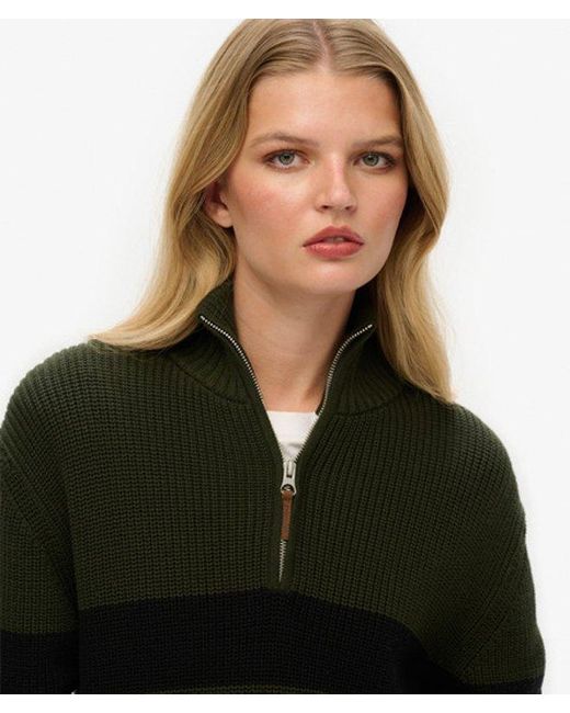 Superdry Black Oversized Cotton Classic Stripe Half-zip Jumper