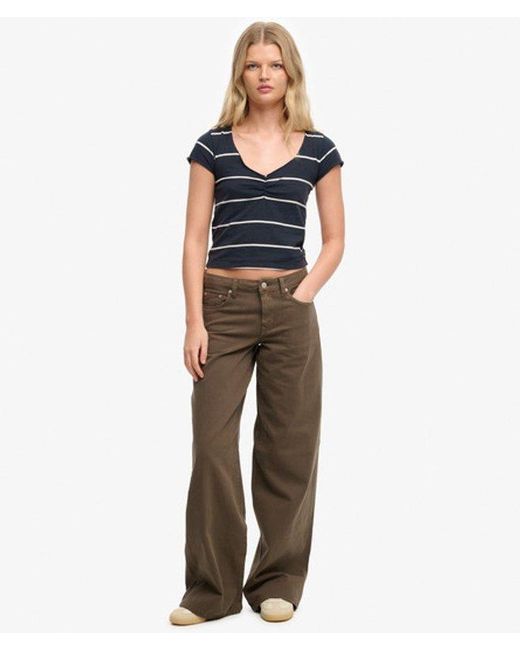 Superdry Blue & Co Athletic Essentials Gathered Pattern Top