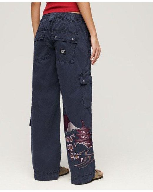Superdry Blue Low Rise Embroidered Cargo Pants