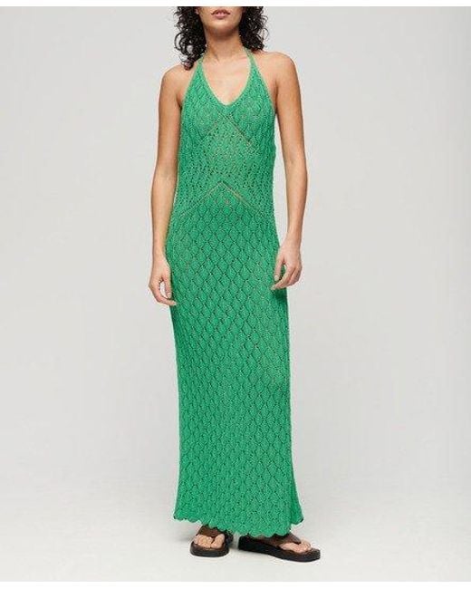 Superdry Green Crochet Halter Maxi Dress