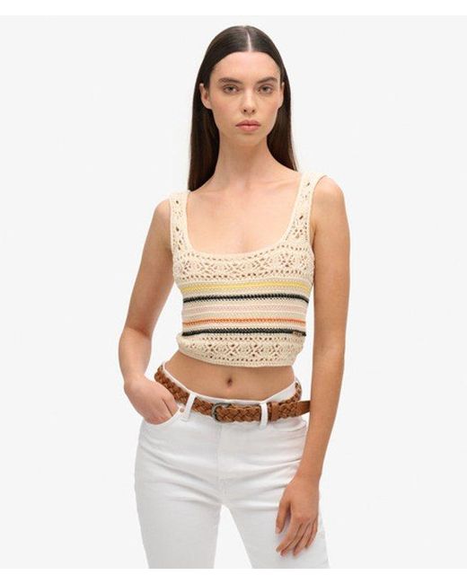 Superdry Kort Gehaakt Hemdtopje Met Vetersluiting in het Multicolor