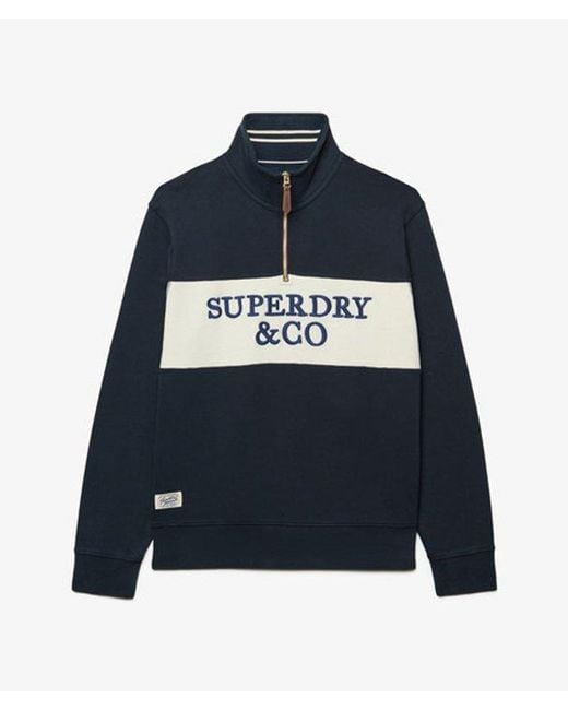 Superdry Blue & Co Company Logo Half Zip Sweatshirt for men