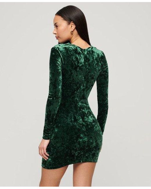Superdry Green Velvet Long Sleeve Mini Dress