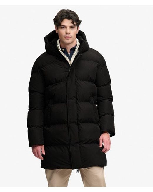 Superdry Black Hooded Sports Puffer Coat for men