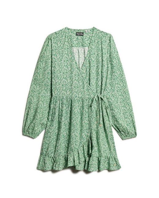 Superdry Green & Co Printed Long Sleeve Wrap Mini Dress