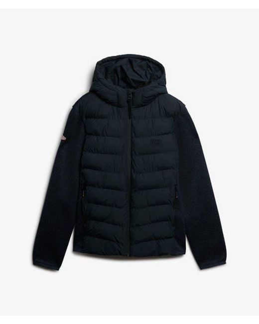 Superdry Blue Hooded Storm Knit Hybrid Jacket for men