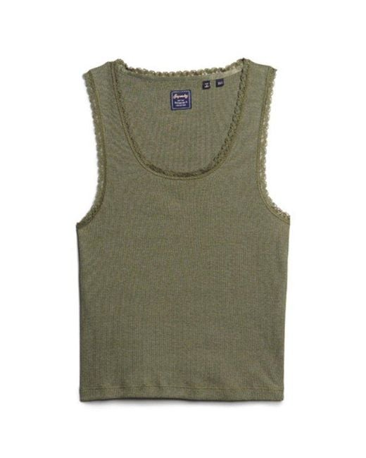 Superdry Green & Co Athletic Essentials Vintage Lace Trim Vest Top