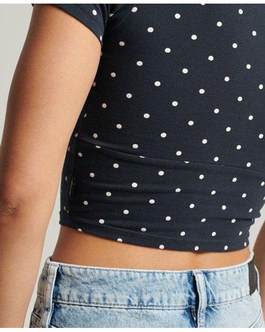 Superdry Blue Vintage Tiny Wrap Crop Top Dots